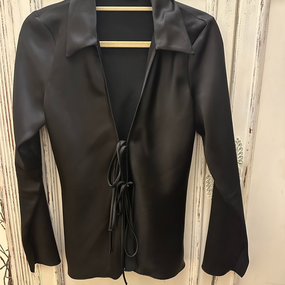 ZARA Front Tie Silk Blouse size medium
